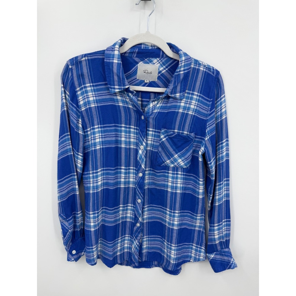 Rails Hunter Plaid Button Down Shirt Women XS Blue White Long Sleeve Rayon